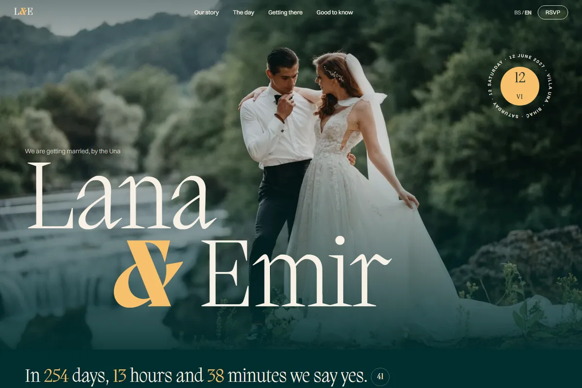 Primjer web stranice za vjenčanje u stilu Una